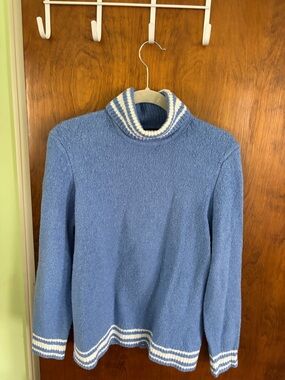 Talbots Petite Blue and White Striped Knit Sweater